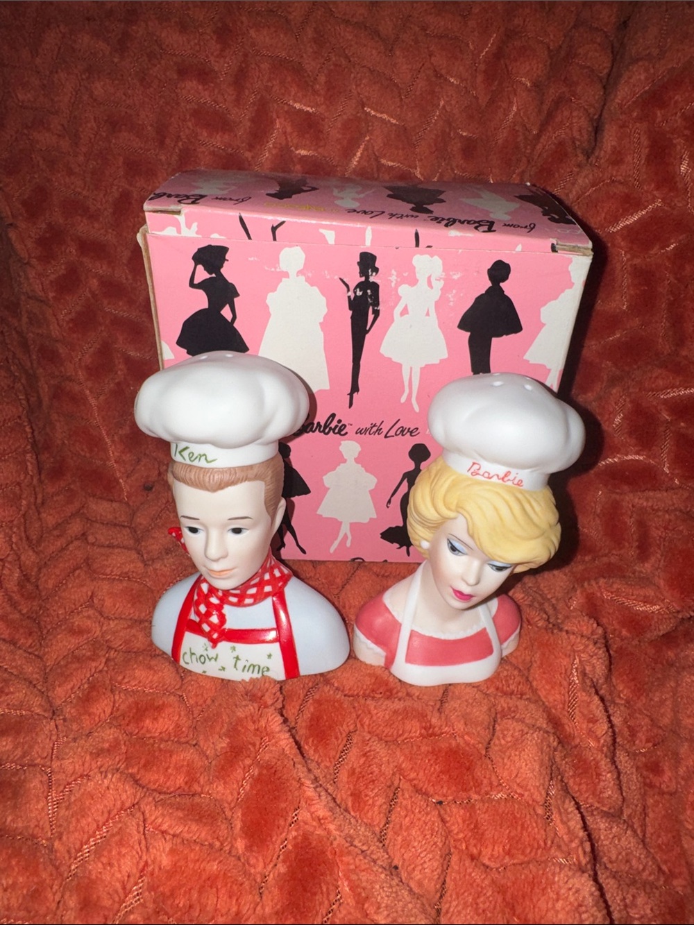 Rare Barbie With Love Enesco Chef Barbie & Ken Ceramic Shakers #113921